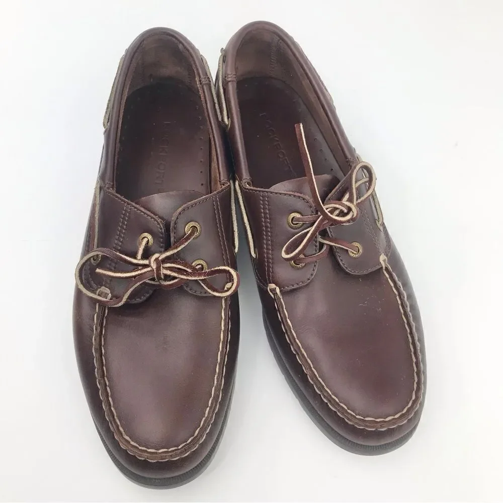 Rockport Perth Brown Leather Moccasin Style Lace Up Preppy Boat Shoe Loafers